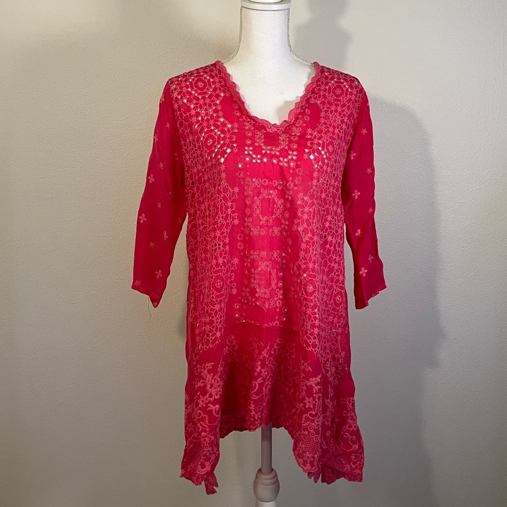 Johnny Was Embroidered Pink Tunic Size Petite Medium